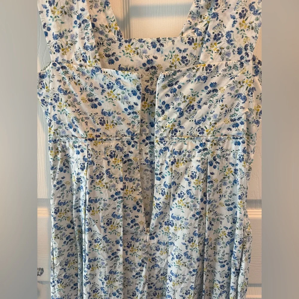Mona Thalheimer Blue ditzy floral empire waist 100% cotton maxi dress size small - Picture 9 of 16